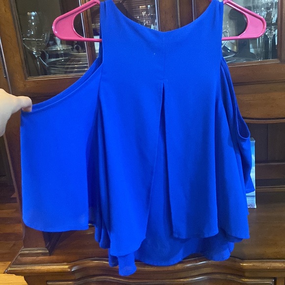 Royal Blue Open Shoulder Tank Top Long Sleeve - Picture 7 of 7